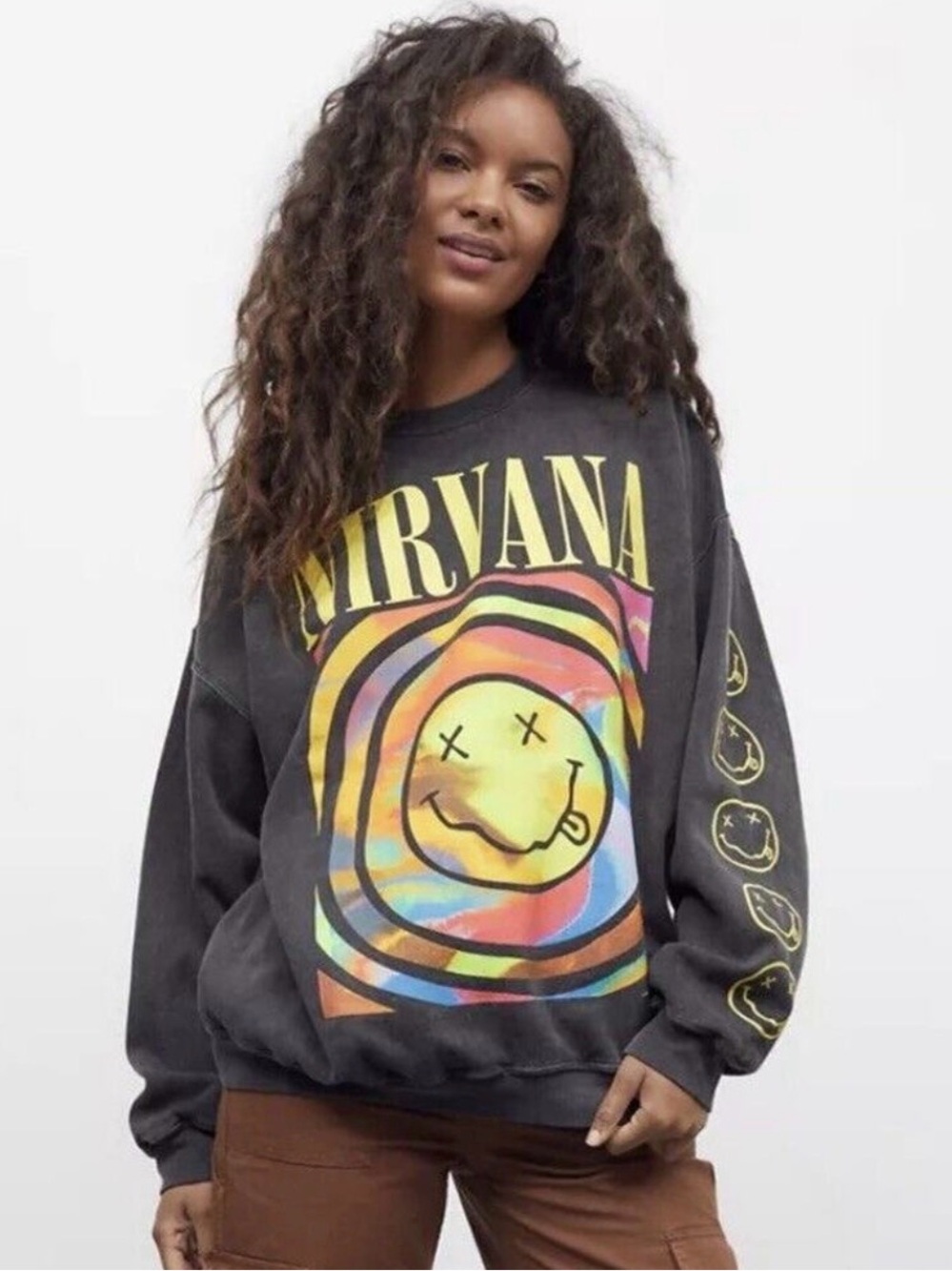 Urban outfitters Nirvana Smile overdyed sweatshirt in Gray S/M